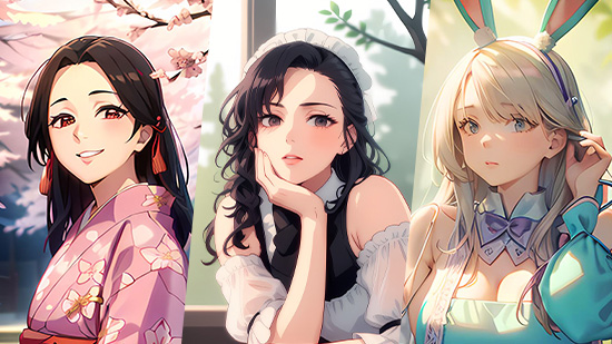 5 images applied with anime filter with PhotoDirector